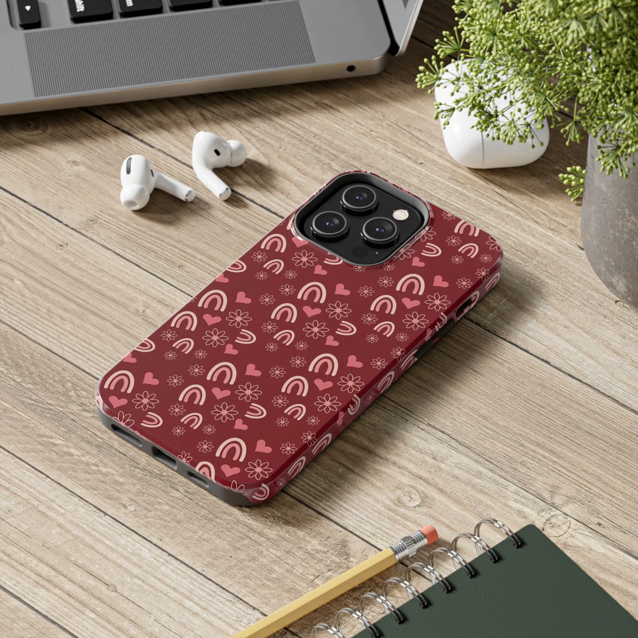 Red Boho2 Rainbow print Design Tough Phone Case compatible with a large variety of iPhone models, Gift, Phone Case