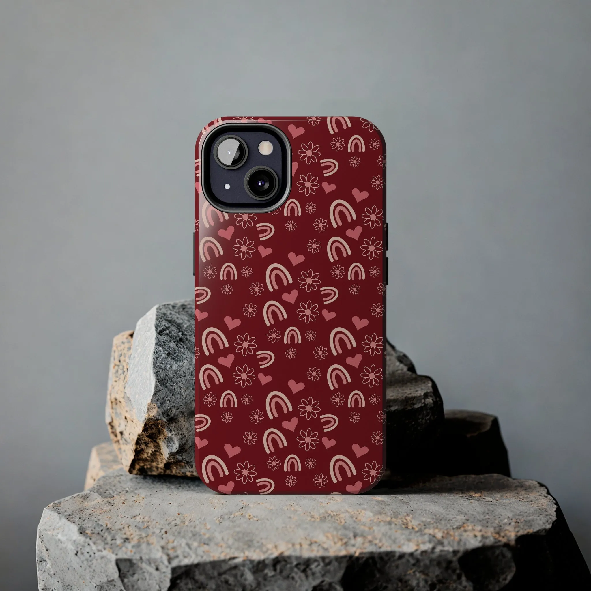 Red Boho2 Rainbow print Design Tough Phone Case compatible with a large variety of iPhone models, Gift, Phone Case