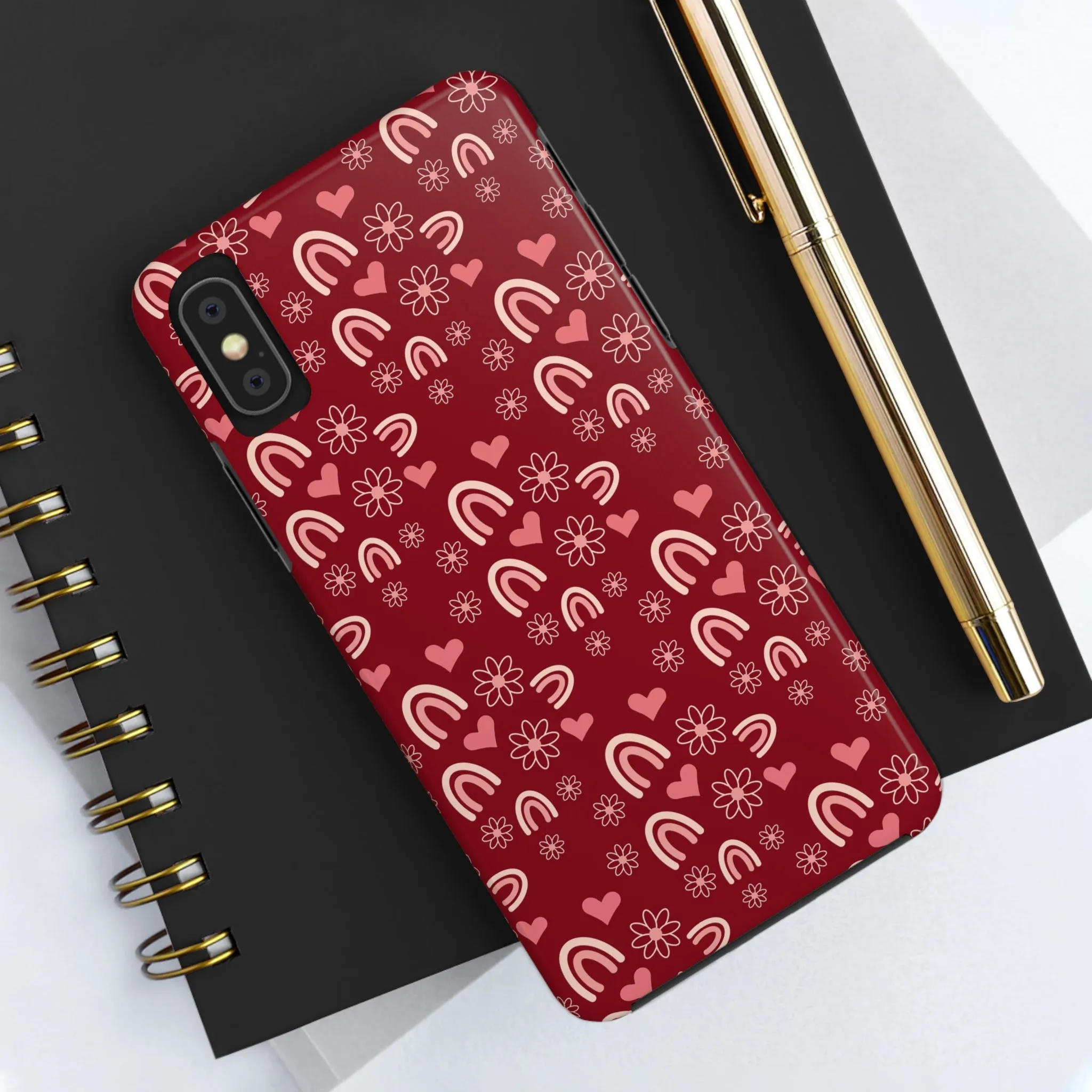 Red Boho2 Rainbow print Design Tough Phone Case compatible with a large variety of iPhone models, Gift, Phone Case