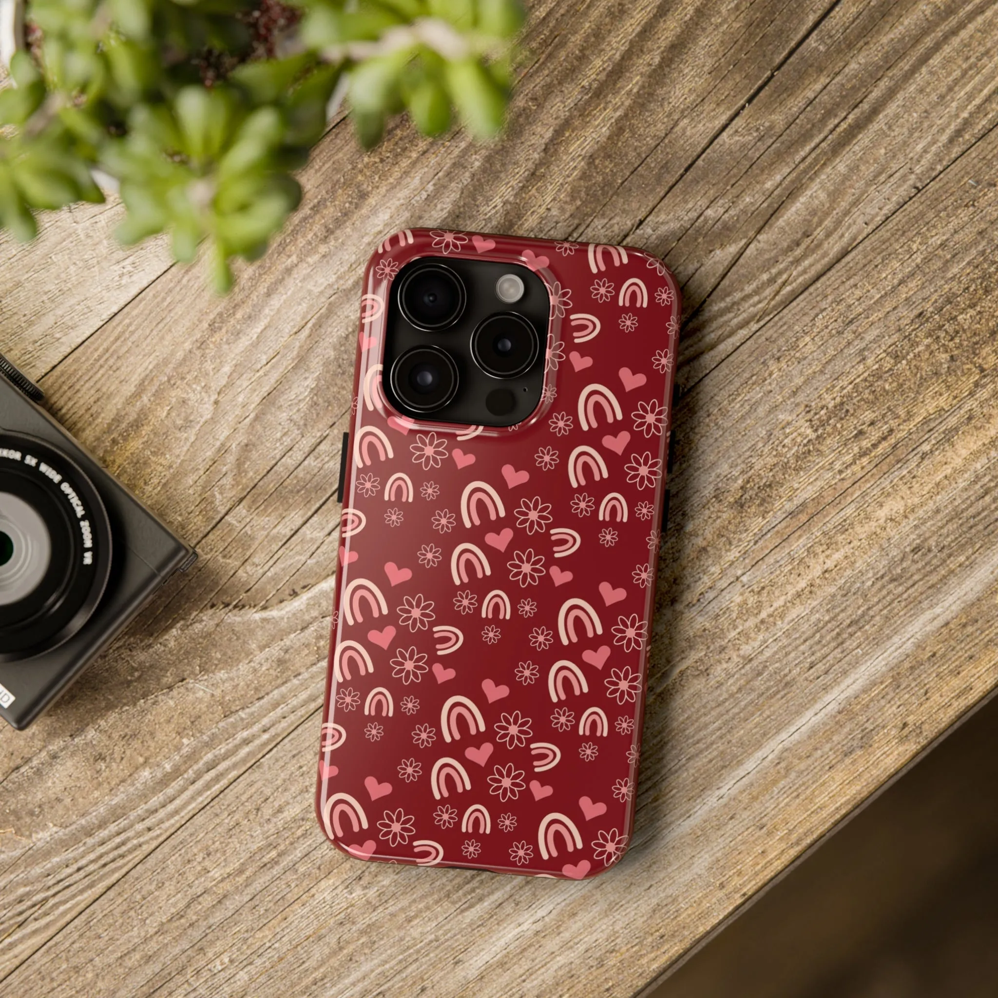 Red Boho2 Rainbow print Design Tough Phone Case compatible with a large variety of iPhone models, Gift, Phone Case