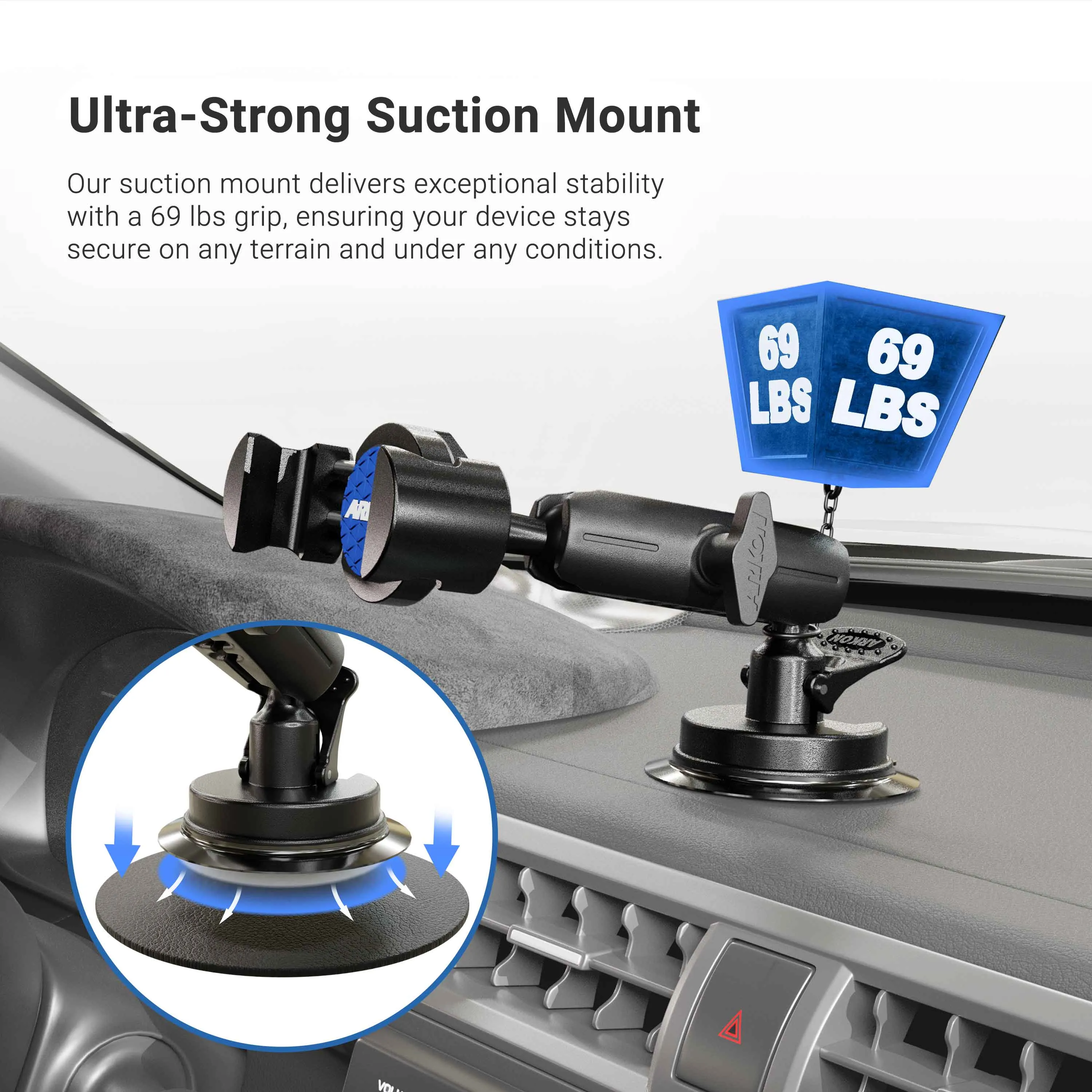 RoadVise® Phone Holder with Sticky Suction Mount and Shaft