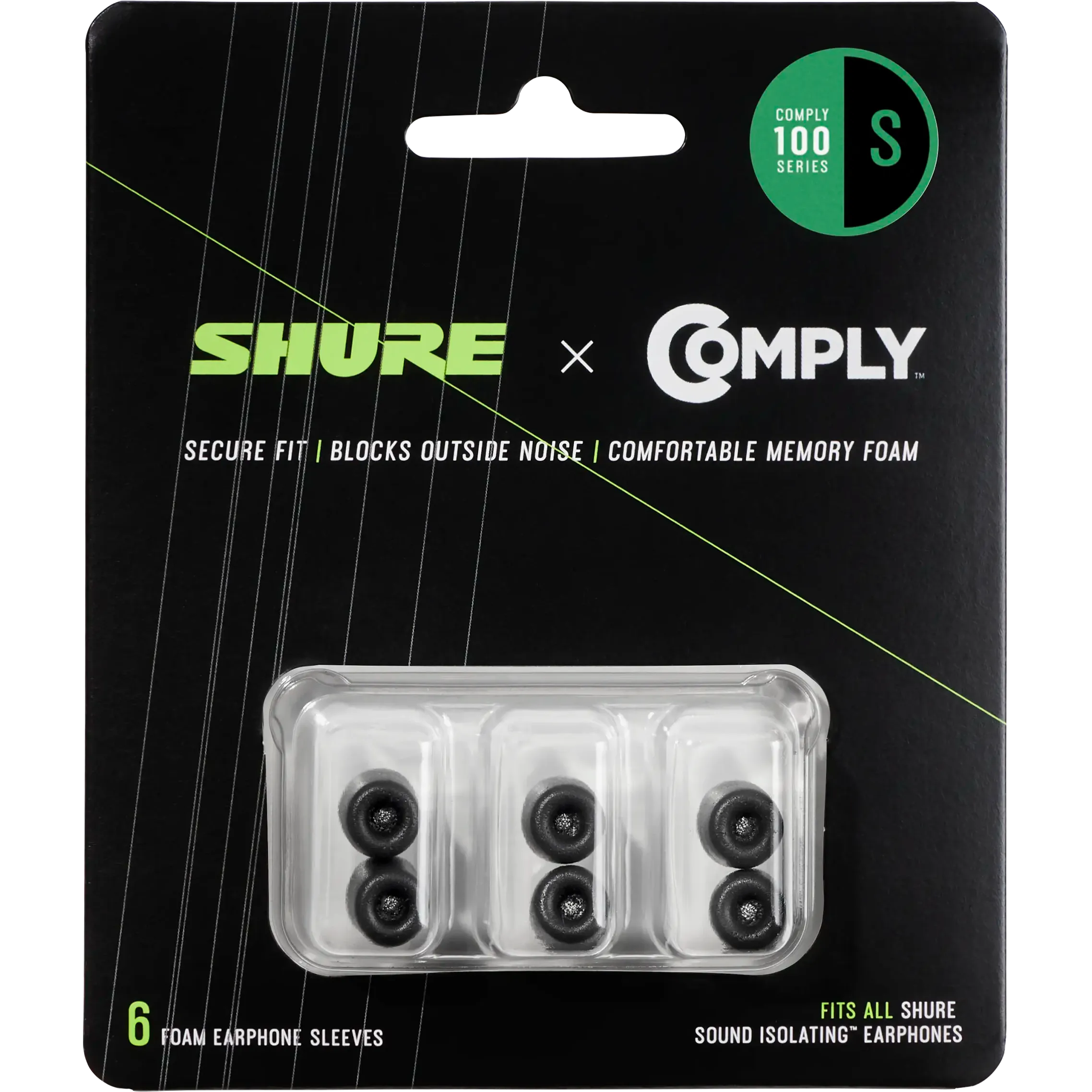 Shure EACYF1-6S Replacement Black Foam Sleeves for Shure SE, Small, 3 Pairs