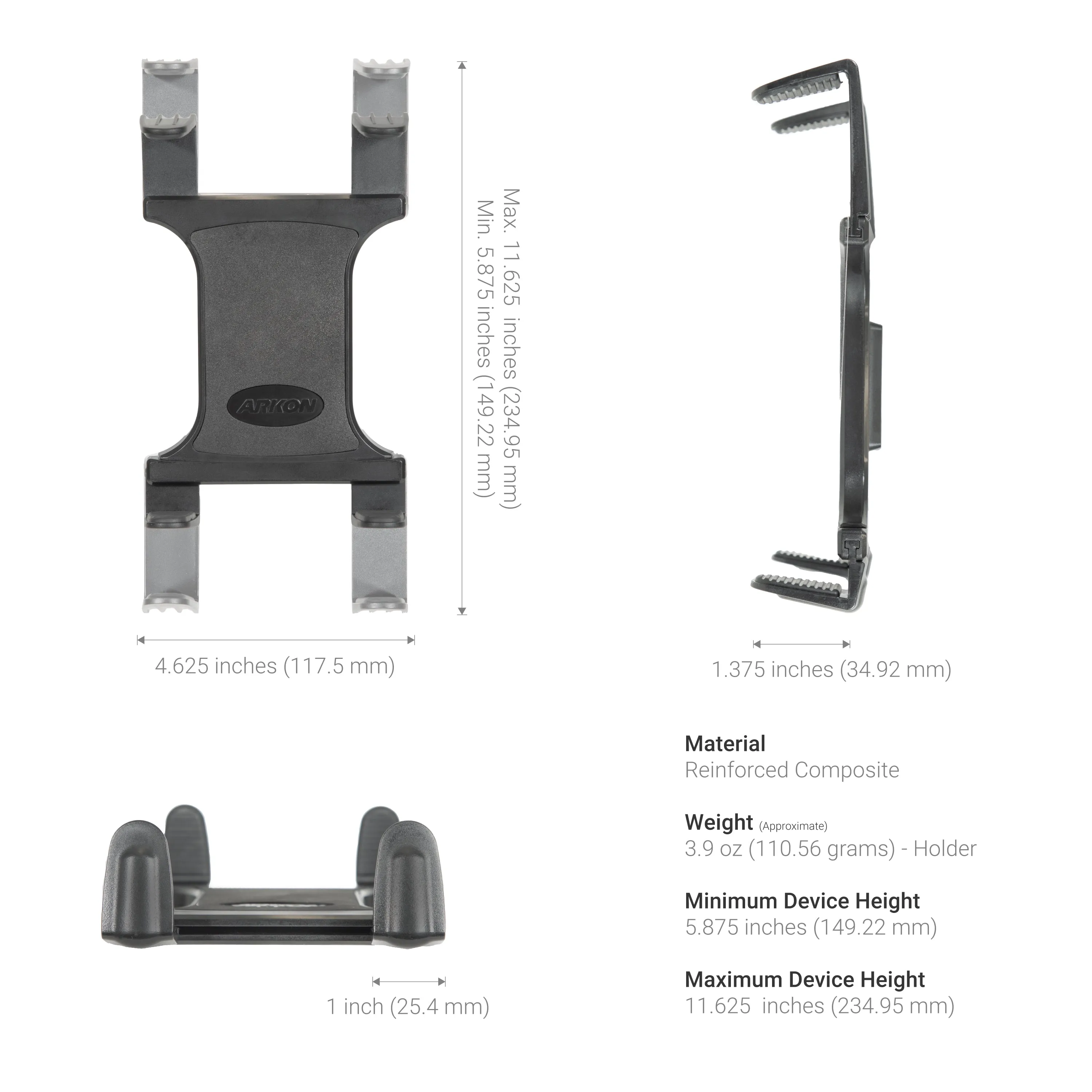 Slim-Grip® Universal Tablet Holder - AMPS Pattern Compatible