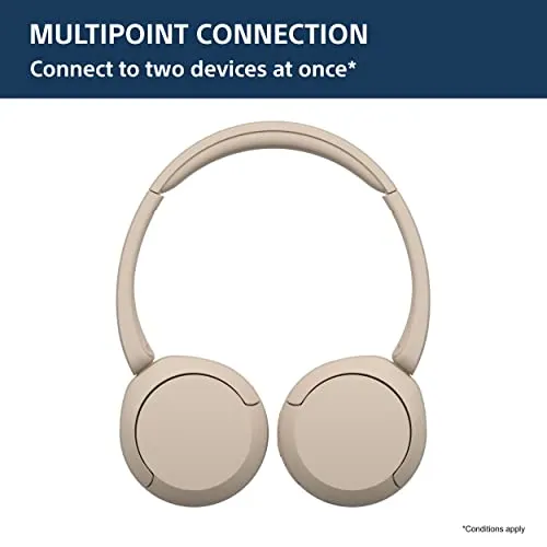 Sony WH-CH520, Wireless On-Ear Bluetooth Headphones with Mic, Upto 50 Hours Playtime, DSEE Upscale, Multipoint Connectivity/Dual Pairing,Voice Assistant App Support for Mobile Phones (Beige)