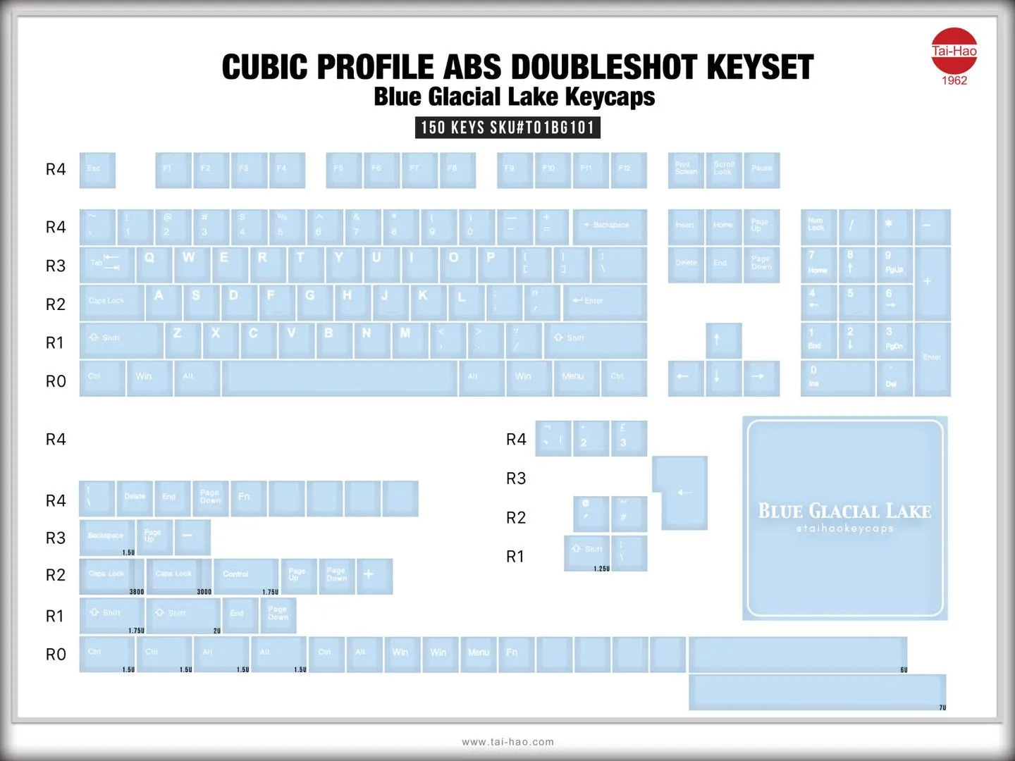 Taihao Blue Glacial Lake double shot keycaps for diy gaming mechanical keyboard Cubic OEM Profile for XD64 BM60 BM68 BM80 BM65