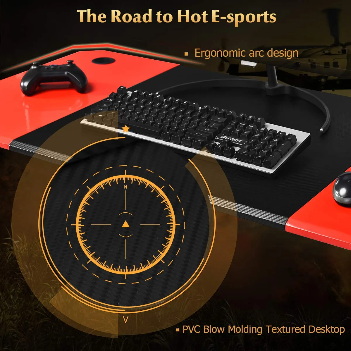 Tangkula Gaming Desk, Z-Shaped Computer Desk Professional Gamer Workstation with PVC Blow Molding Textured Surface