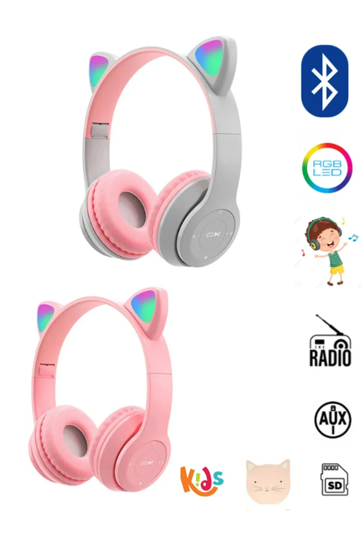 Teknoloji Gelsin Cat Headphones for Girls and Boys Kids Headphones