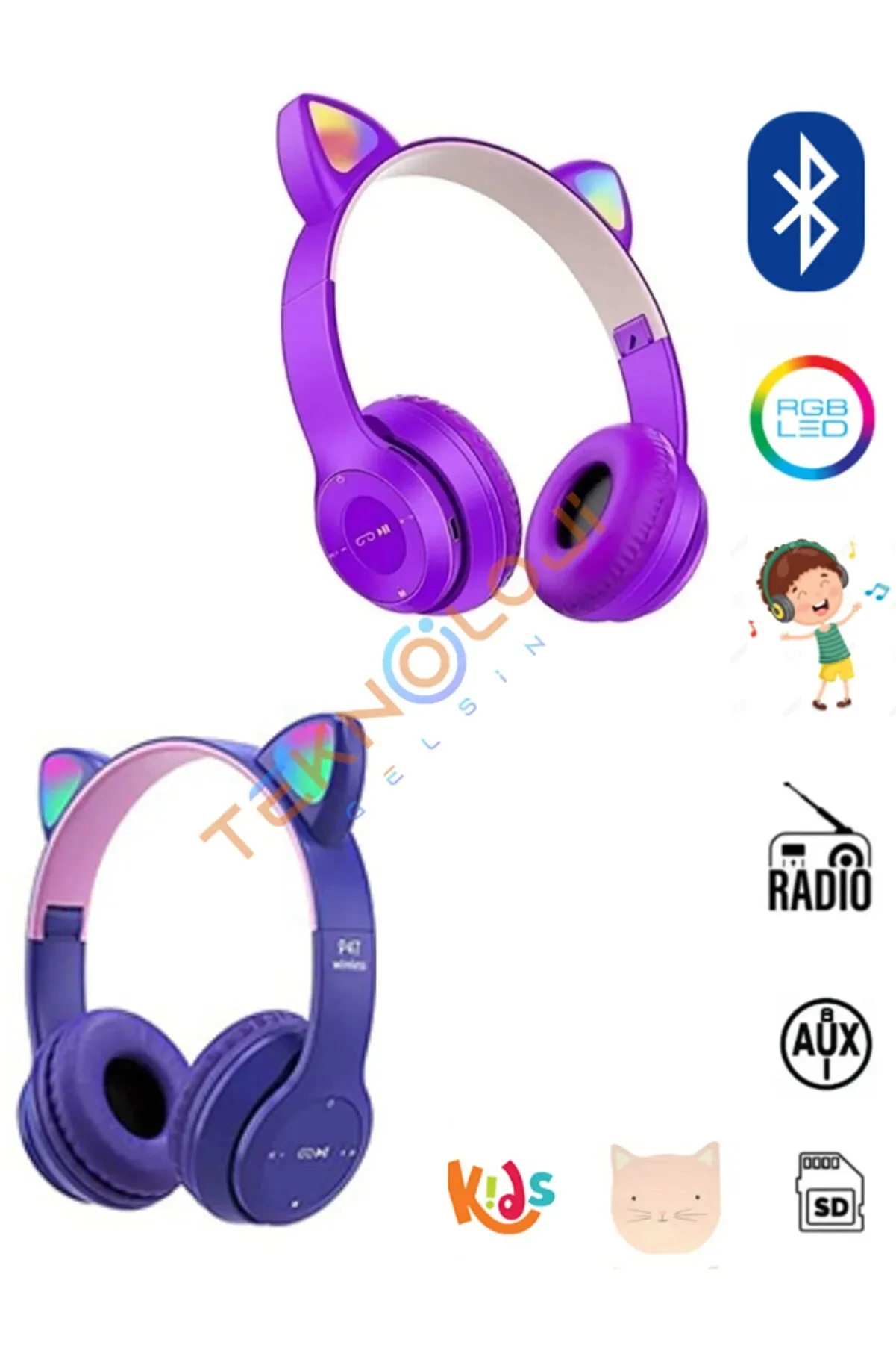 Teknoloji Gelsin Cat Headphones for Girls and Boys Kids Headphones