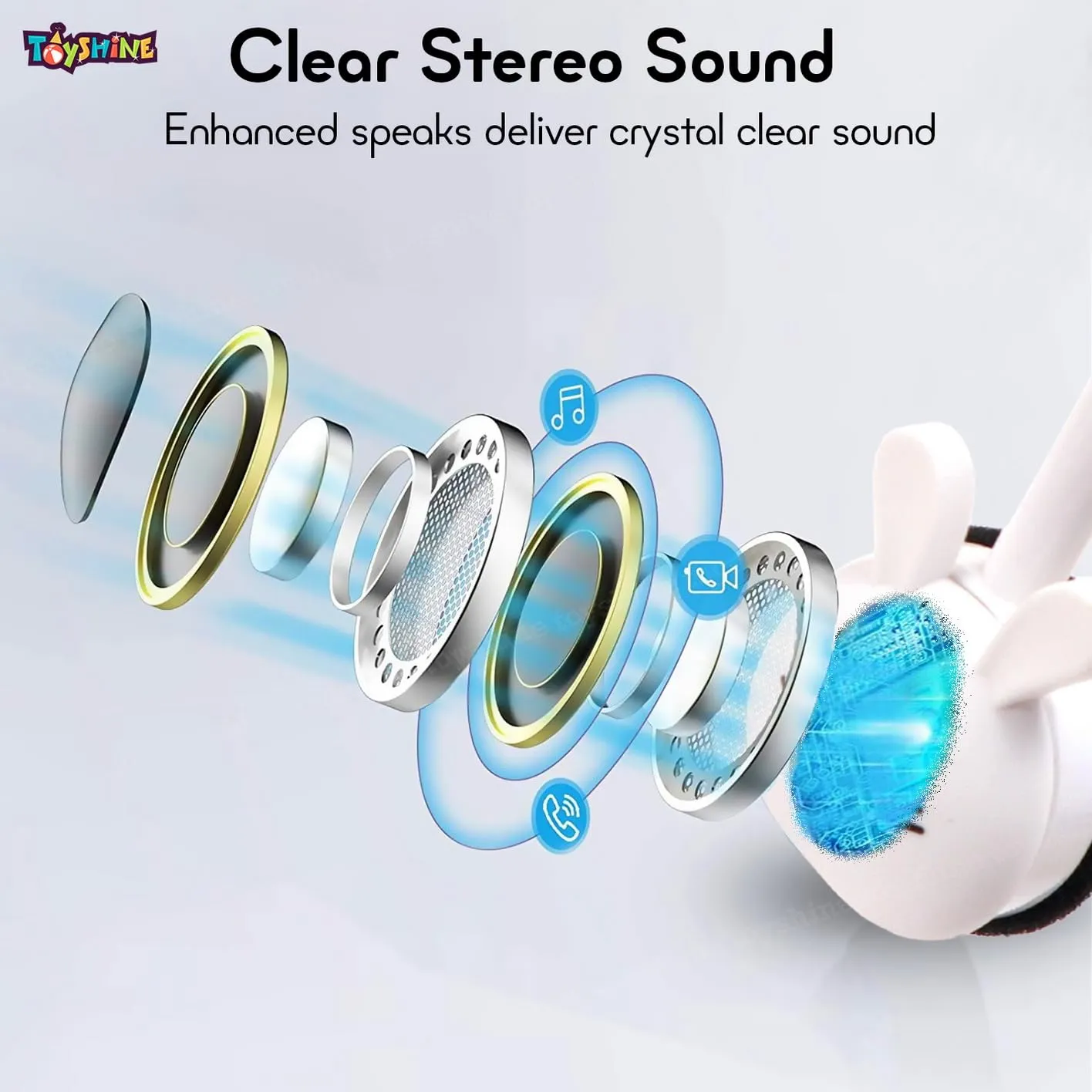 Toyshine Rabbit Design Headphone, Stereo with Mic Earphone, Stylish Headphones for Girls/Boys 3.5mm Jack On Ear Wired- White