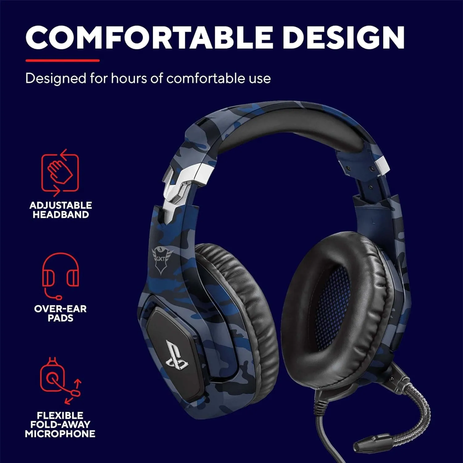 Trust Gaming GXT 488 Forze-B Gaming Headset [Officially Licensed for PlayStation], Over-Ear with Flexible Mic & Inline Remote, Compatible with PS4 & PS5 - Blue