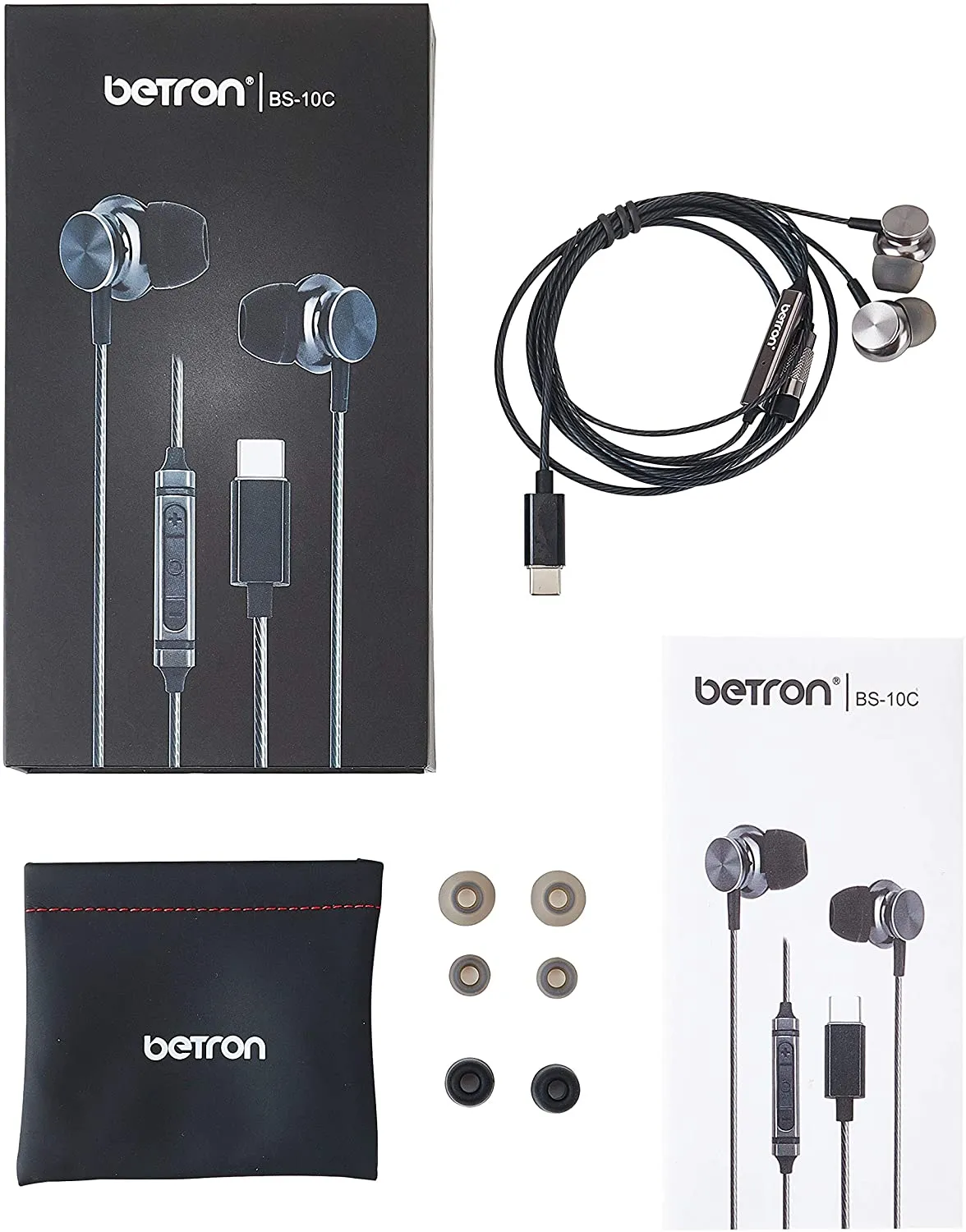 USB Type-C Wired Earphones with Microphone Betron BS10C Noise Isolating in Ear Headphones, Bass Driven Sound, Compatible with Samsung Cell Phones