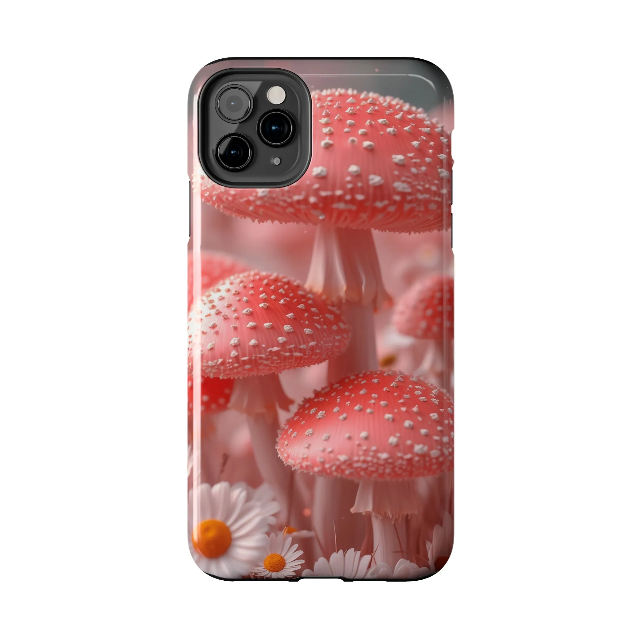 Whimsical Pink Mushrooms and Daisies Design Tough Phone Case compatible with a large variety of iPhone models, Gift, Phone Case