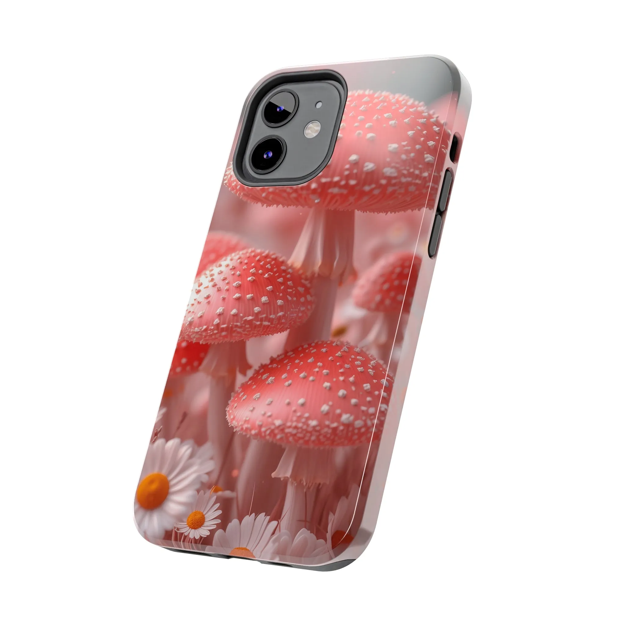 Whimsical Pink Mushrooms and Daisies Design Tough Phone Case compatible with a large variety of iPhone models, Gift, Phone Case