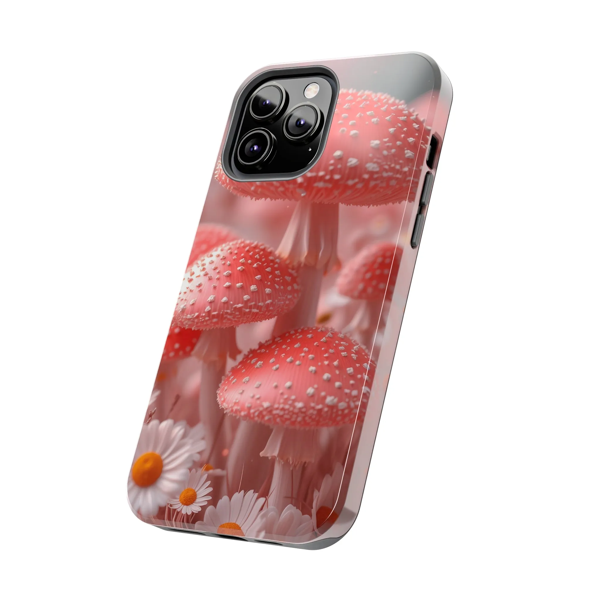 Whimsical Pink Mushrooms and Daisies Design Tough Phone Case compatible with a large variety of iPhone models, Gift, Phone Case