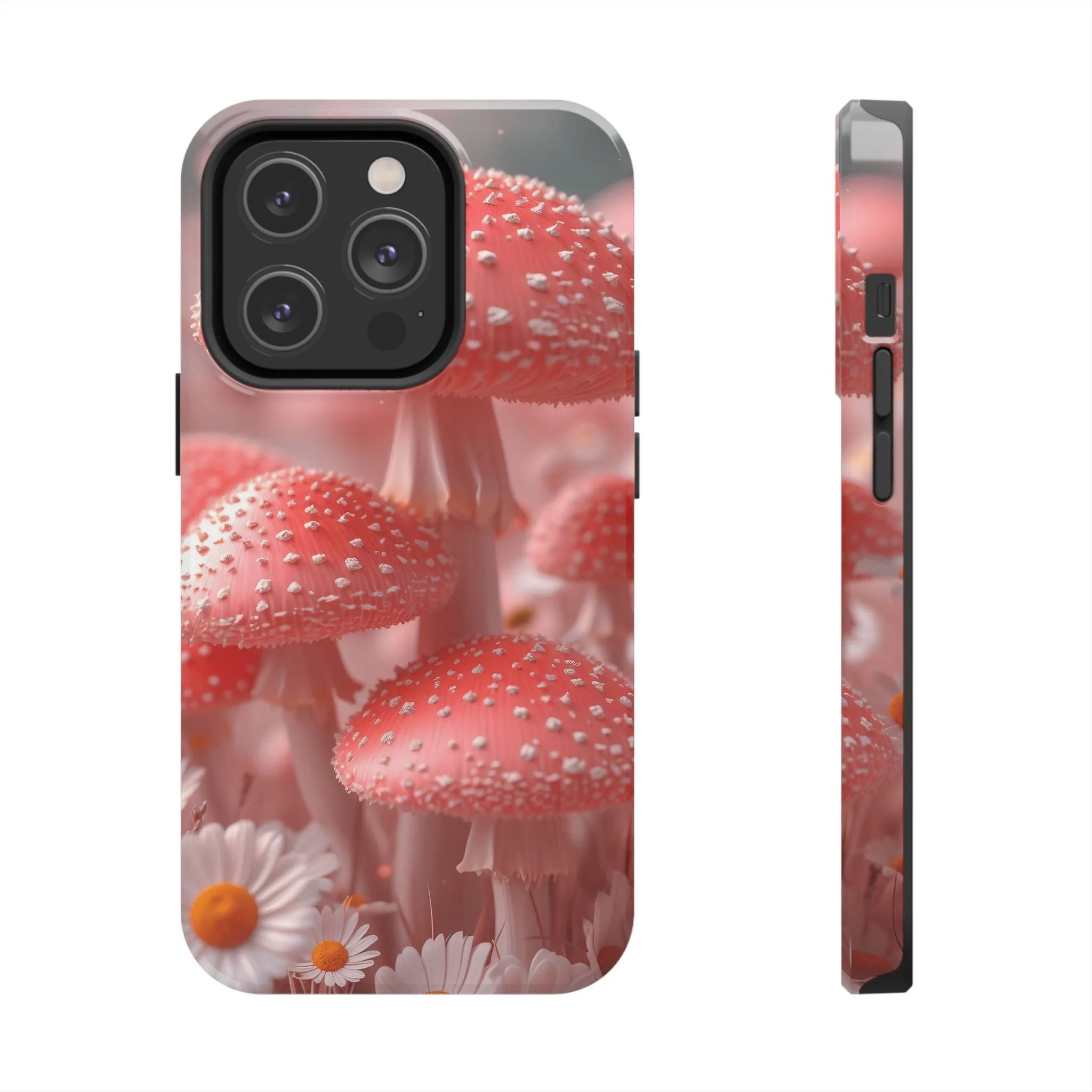 Whimsical Pink Mushrooms and Daisies Design Tough Phone Case compatible with a large variety of iPhone models, Gift, Phone Case