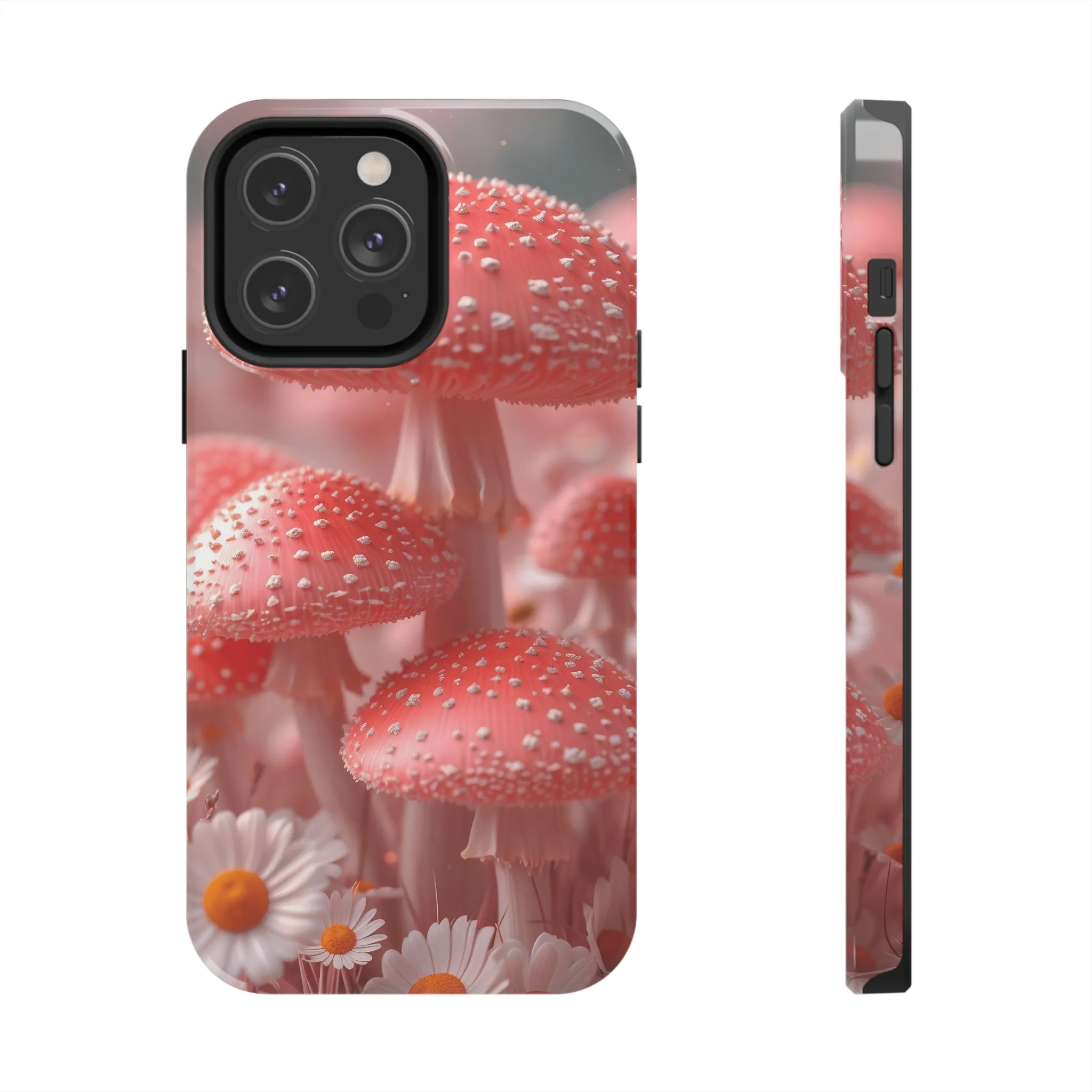 Whimsical Pink Mushrooms and Daisies Design Tough Phone Case compatible with a large variety of iPhone models, Gift, Phone Case