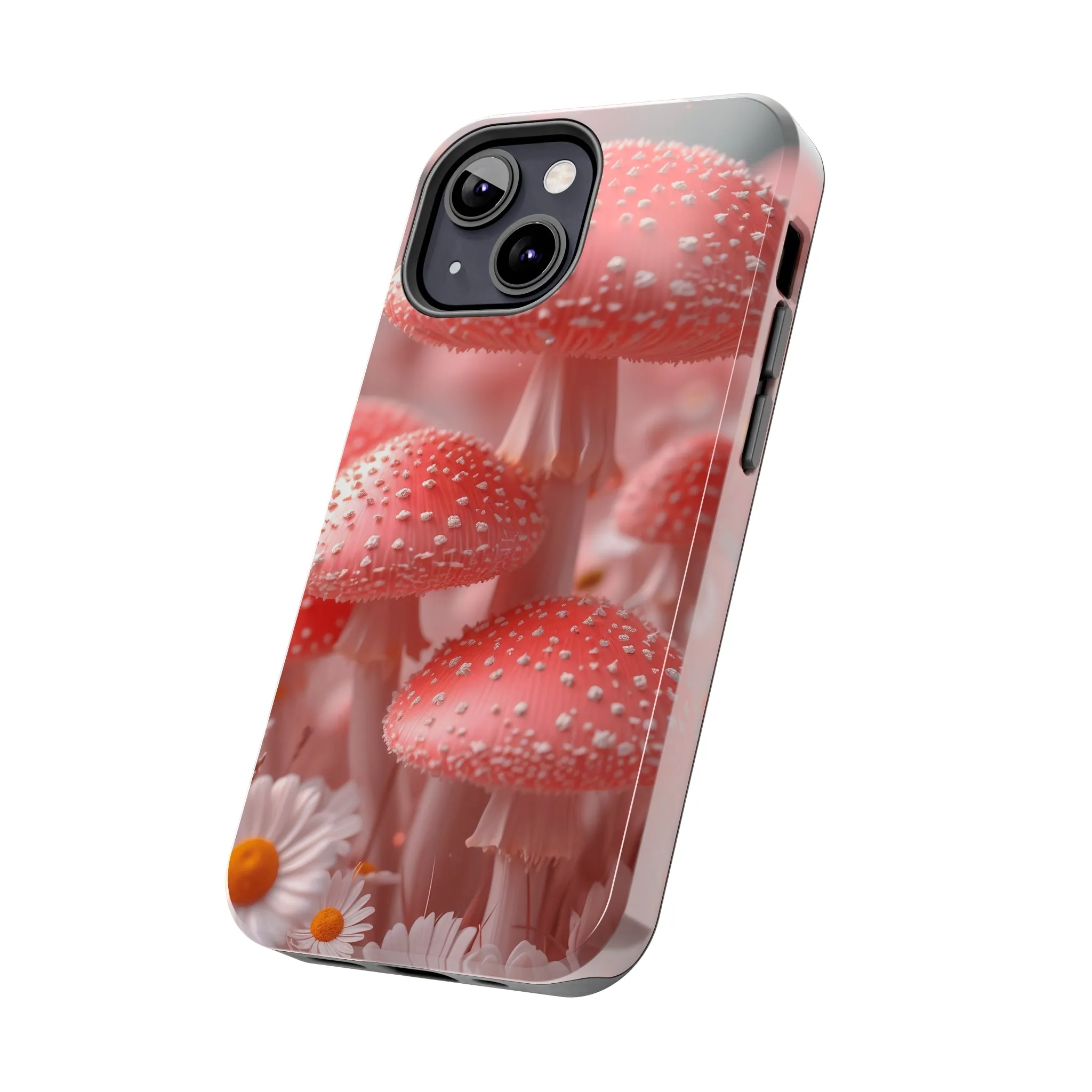 Whimsical Pink Mushrooms and Daisies Design Tough Phone Case compatible with a large variety of iPhone models, Gift, Phone Case