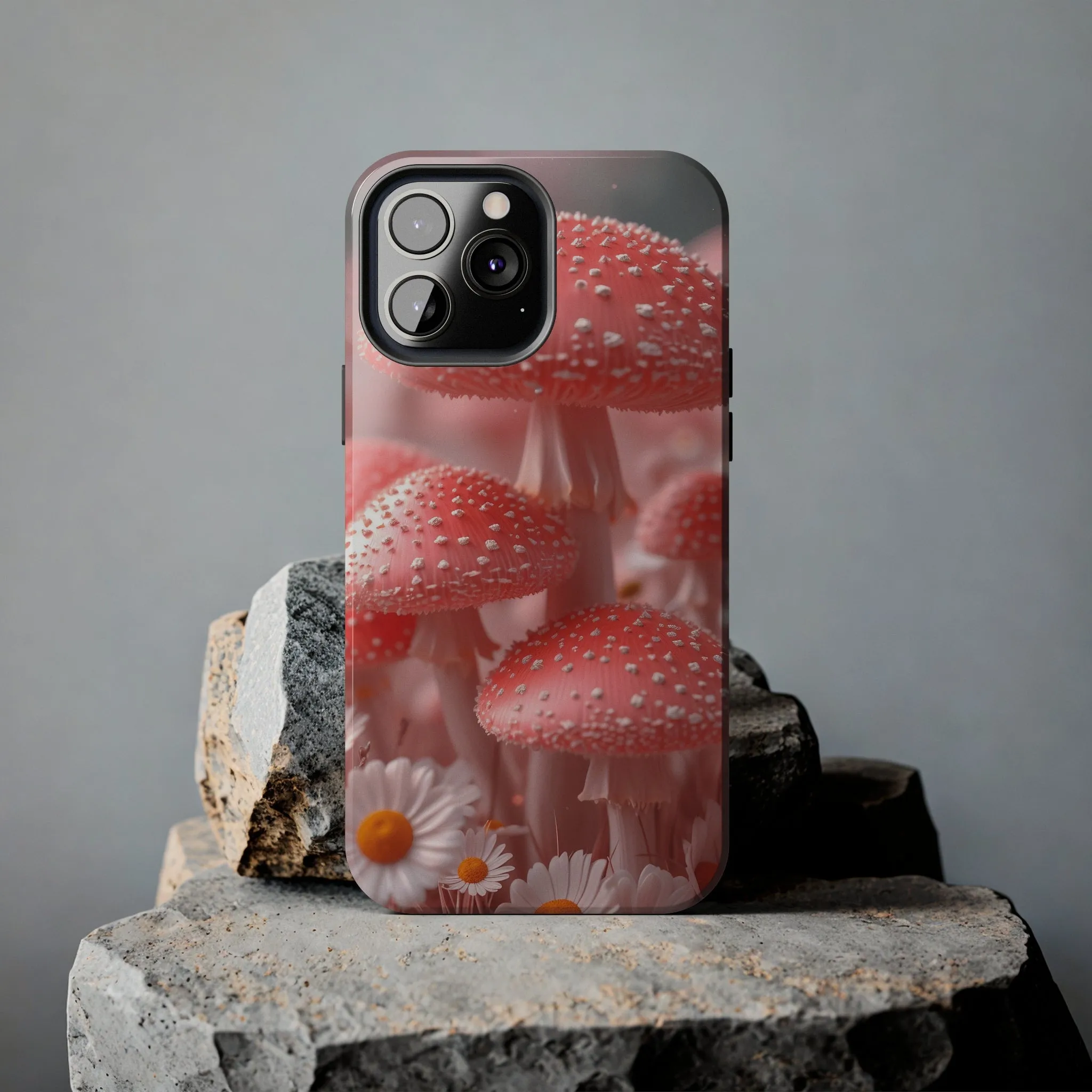 Whimsical Pink Mushrooms and Daisies Design Tough Phone Case compatible with a large variety of iPhone models, Gift, Phone Case