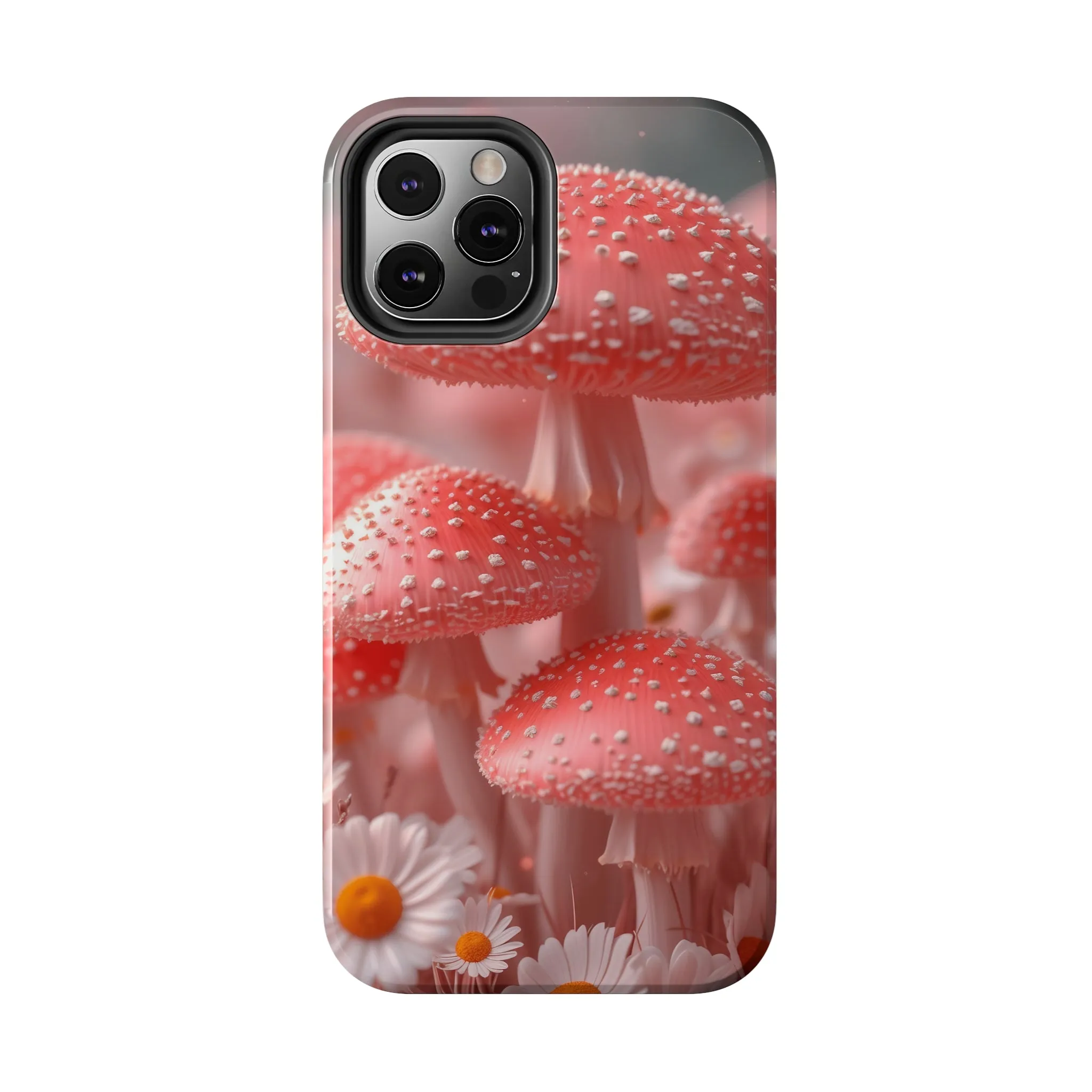 Whimsical Pink Mushrooms and Daisies Design Tough Phone Case compatible with a large variety of iPhone models, Gift, Phone Case