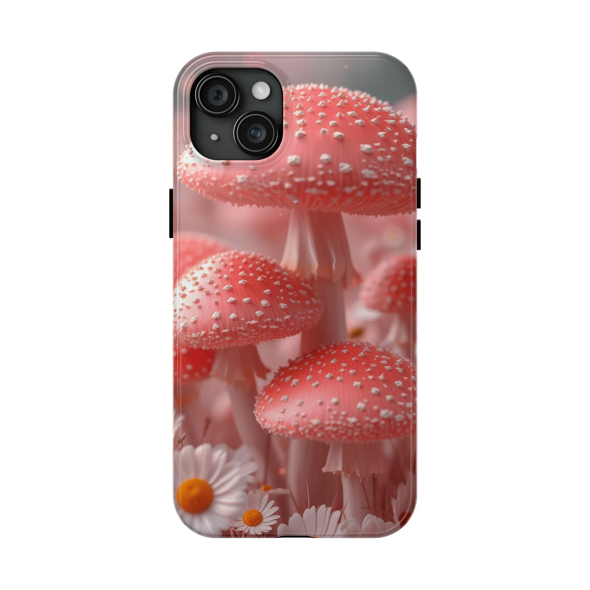 Whimsical Pink Mushrooms and Daisies Design Tough Phone Case compatible with a large variety of iPhone models, Gift, Phone Case