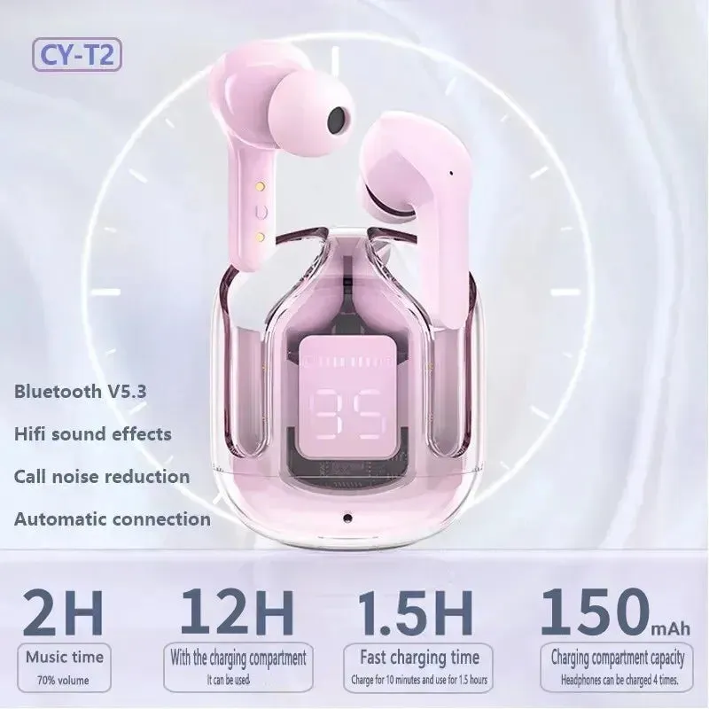 Xiaomi T2 Original Bluetooth Earphones - Transparent Wireless Headphones with High-Definition Sound, LED Power Digital Display Stereo Earphones - Excellent Gift for Everyone