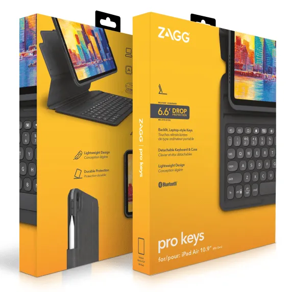 Zagg Pro Keys Keyboard Detachable Case Folio iPad Air 10.9"/11" 5th/4th Generation 2021