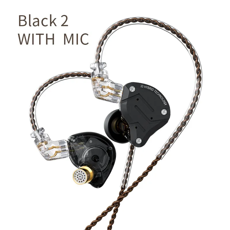 ZS10 Pro Gold Earphones 4BA 1DD Hybrid 10 drivers HIFI Bass Earbuds In Ear Monitor Noise Cancelling