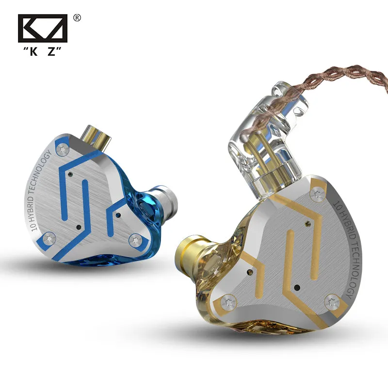 ZS10 Pro Gold Earphones 4BA 1DD Hybrid 10 drivers HIFI Bass Earbuds In Ear Monitor Noise Cancelling