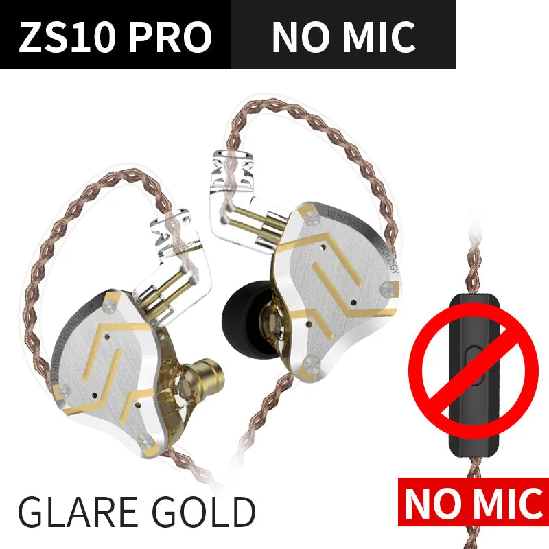 ZS10 Pro Gold Earphones 4BA 1DD Hybrid 10 drivers HIFI Bass Earbuds In Ear Monitor Noise Cancelling