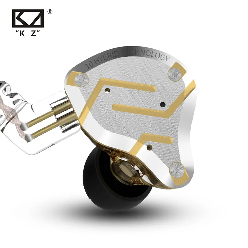 ZS10 Pro Gold Earphones 4BA 1DD Hybrid 10 drivers HIFI Bass Earbuds In Ear Monitor Noise Cancelling