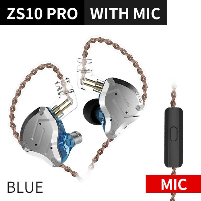 ZS10 Pro Gold Earphones 4BA 1DD Hybrid 10 drivers HIFI Bass Earbuds In Ear Monitor Noise Cancelling