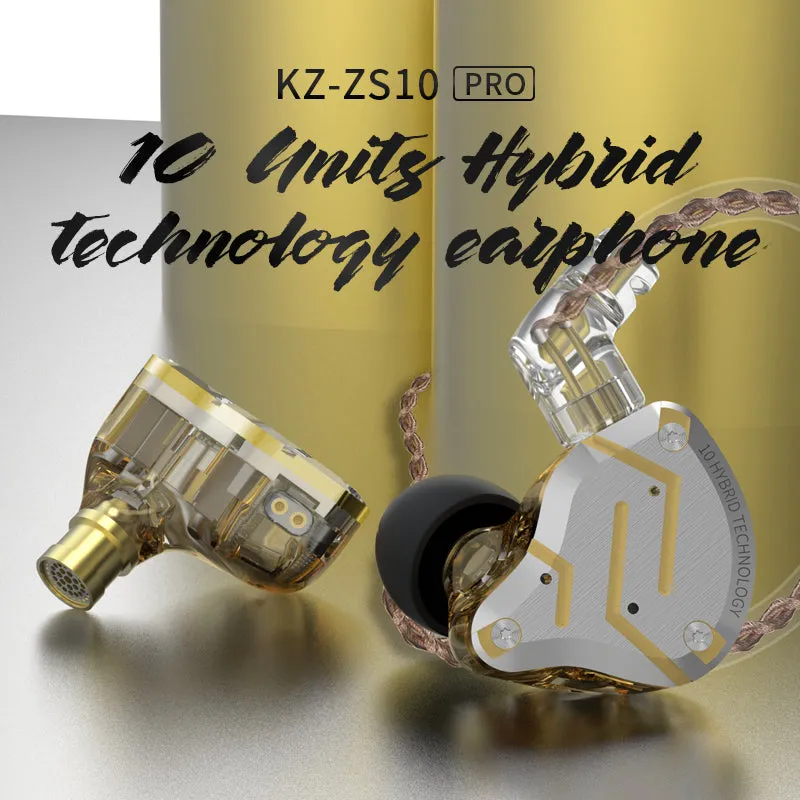 ZS10 Pro Gold Earphones 4BA 1DD Hybrid 10 drivers HIFI Bass Earbuds In Ear Monitor Noise Cancelling