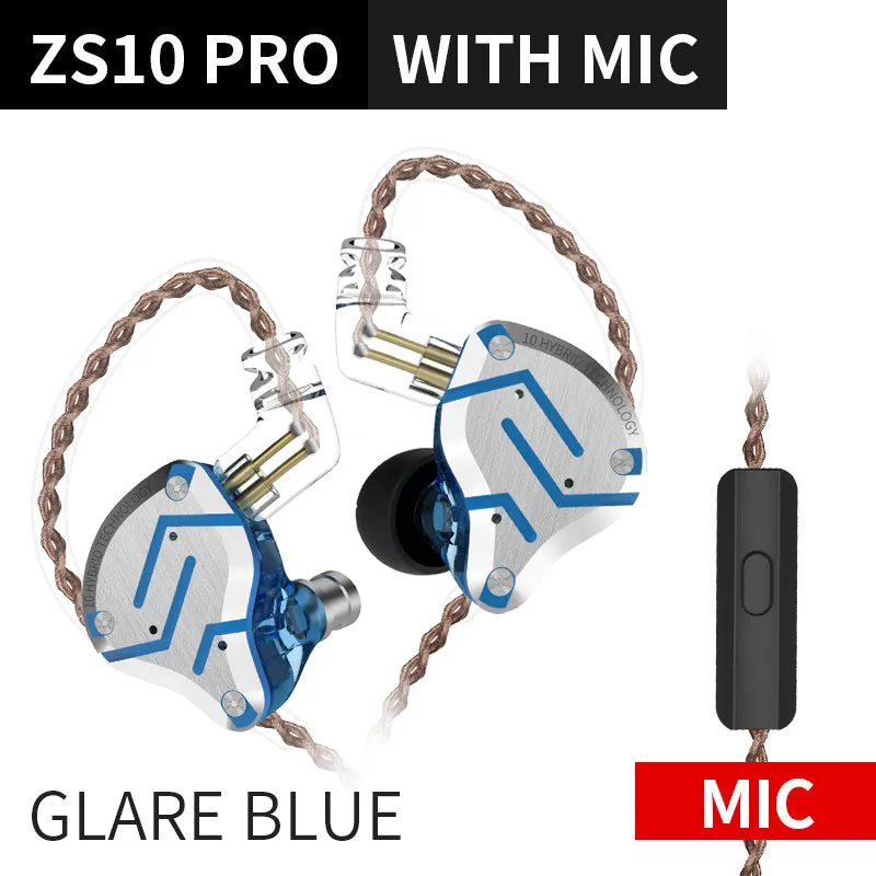 ZS10 Pro Gold Earphones 4BA 1DD Hybrid 10 drivers HIFI Bass Earbuds In Ear Monitor Noise Cancelling