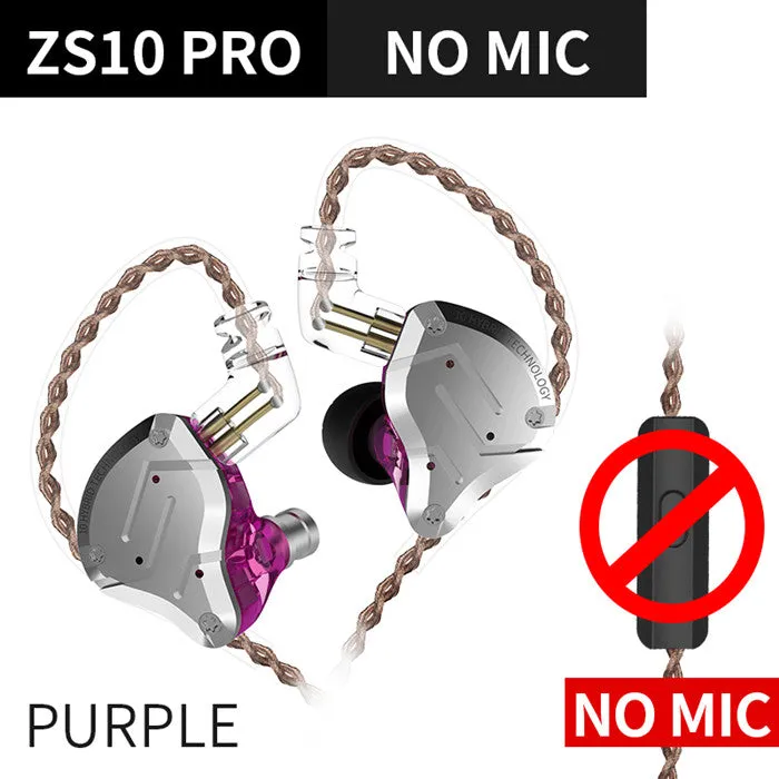 ZS10 Pro Gold Earphones 4BA 1DD Hybrid 10 drivers HIFI Bass Earbuds In Ear Monitor Noise Cancelling